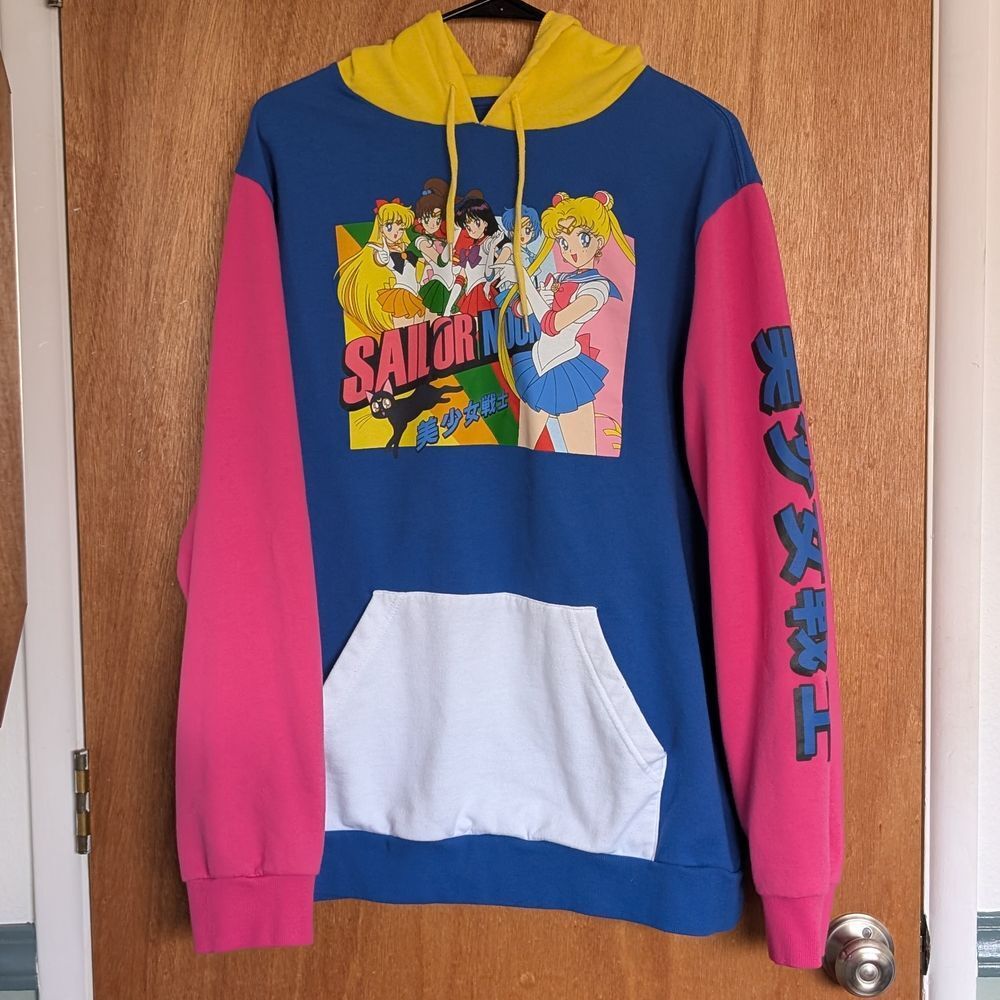 Box Lunch Sailor Moon Anime Color Block Hoodie Japanese Graphic Print Sweatshirt